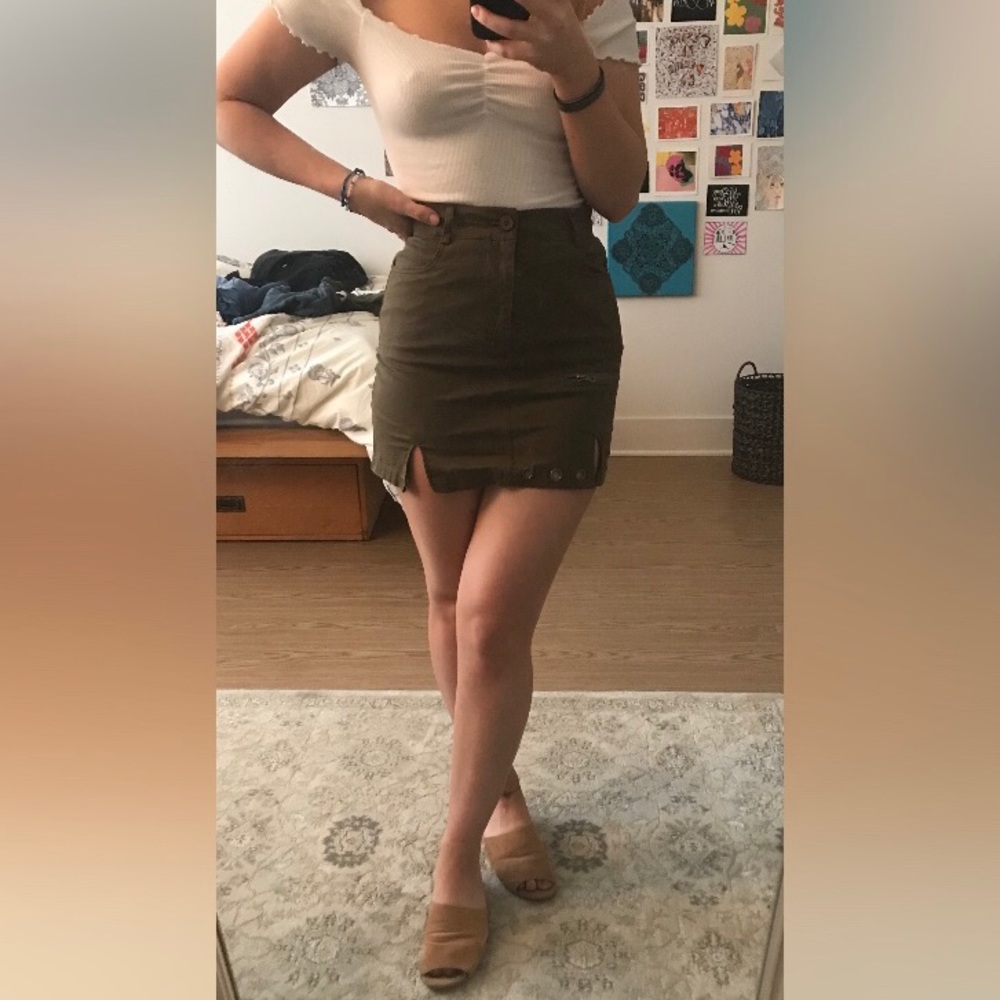 Army green mini skirt